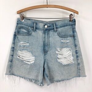 American Eagle 2 High Waisted Denim Mom Shorts distressed 5561 0382